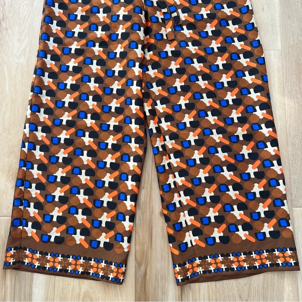 Zara Brown/Orange Geometric Wide Leg Pants Size Medium - Picture 6 of 13